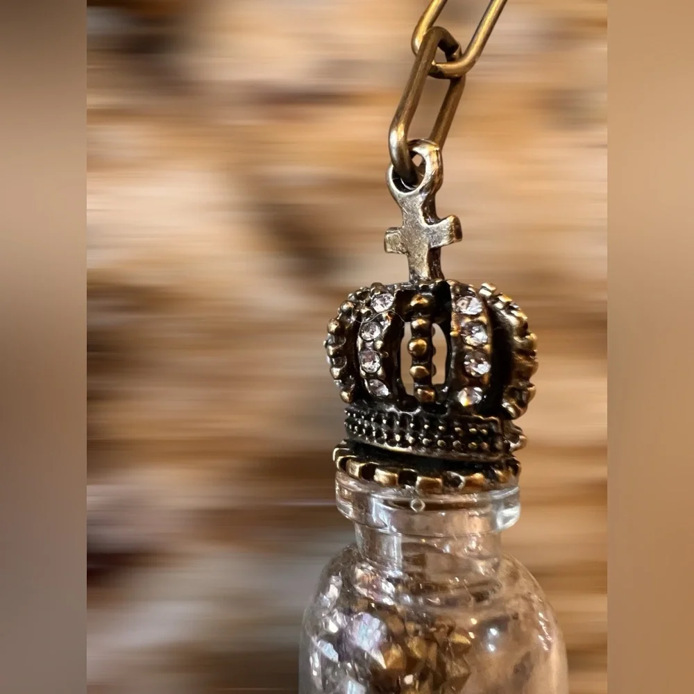 Crown and Cross Pendant Vial with Rhinestones